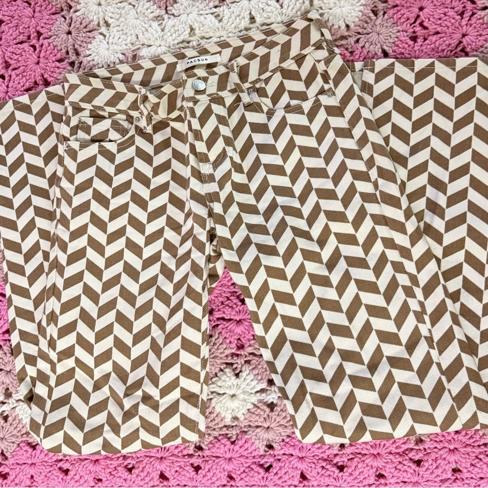 PacSun Brown and Cream Chevron Jeans